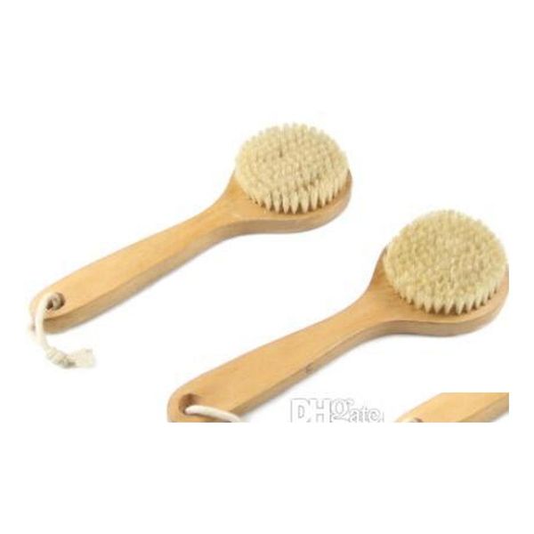 Brosses de bain Éponges Épurateurs En gros Forme ronde Naturel Poils de sanglier Brosse en bois Long manche Detox Corps Peau Ets8 Drop Deli Otfts