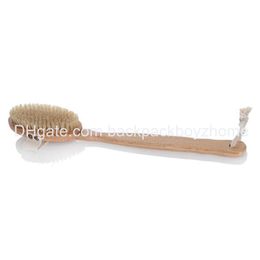 Brosses de bain éponges épurateurs en gros poils naturels moyen long manche en bambou douche corps brosse tête ronde amovible goutte Del Otzpa