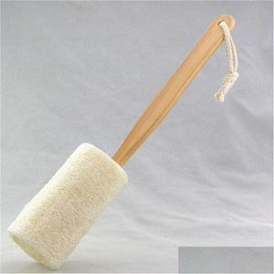 Brosses de bain Éponges Épurateurs Manche en bois Éponge naturelle Loofah Brosse à récurer longue portée Douche 5038 Q2 Drop Livraison Accueil G Dhz6T