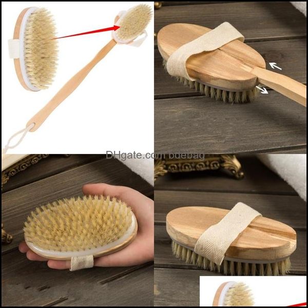 Brosses De Bain Éponges Épurateurs Woody Long Manche Brosse De Bain Couleur Du Bois Amovible Dos Frotter Outils Poils Brosse De Nettoyage Salle De Bains Dhpxc