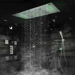 Baño Juego de ducha oculto Panel de grifo Toque Termostático Válvula de techo LED Cabezal de ducha Cabezal de lluvia Burbuja CF5422