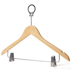 badhangers Anti-diefstal hotelhanger logeerkamer 3.2cm chroom anti-diefstal ring houten hanger natuurlijke kleur lotushout