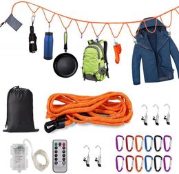 Bad Hangers Outdoor Camping Lanyard Hanger Camping Opslag Band met LED Strip Verlichting 16ft Verstelbaar Voor Opknoping Hangmat Tent 230625