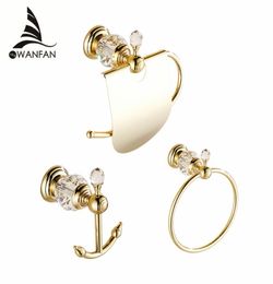 Bath Hardware Sets Europese stijl Haak aan de muur Luxe Crystal Brass Paper Holder Gold Badkamer Hangende handdoekring HK006558054