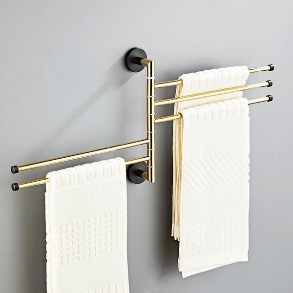 Accesorios para baño, barra de toalla giratoria móvil plegable de latón sólido, soporte/estante para baño, montado en la pared, 2-5 barras, estantes cromados dorados y negros