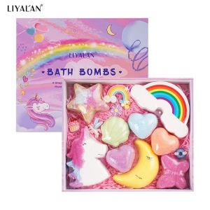 Bath Luxury Bathbomb Kit voor Kid Rich Bubble Kleurrijke schattige Rainbow Cloud Women SPA Relax Vegan Fizzy Bath Bomb Set met speelgoed erin