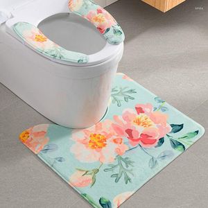 Badmatten 1 Stuk U-vormige Badkamer Absorberende Antislip Wc Voet Pad Verse Print Huishoudelijke antislip Vloermat Flanellen Tapijt