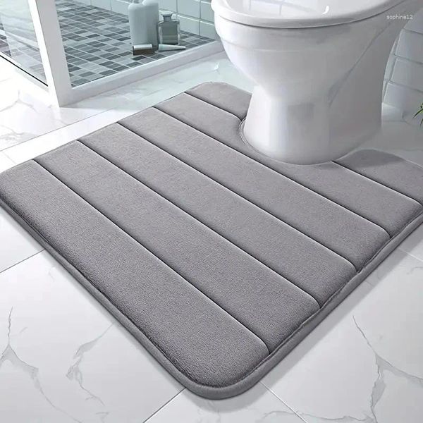 Tapis de bain 1pc tapis de mousse à mémoire de forme toilette en forme de U absorbant antidérapant tapis de bain lavable en machine facile à sécher accessoires de salle de bain