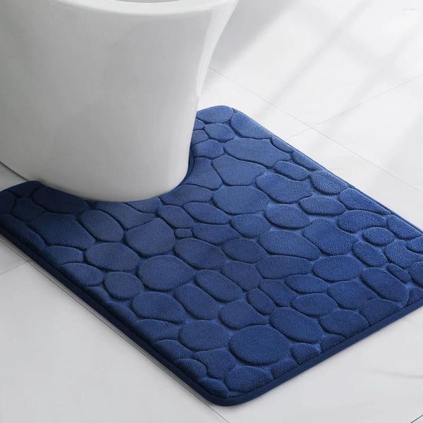 Tapis de bain 1pc couleur pure soft soft stone motif de salle de bain toilettes en U
