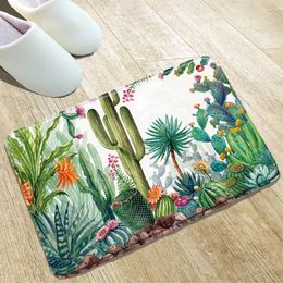 Mattes de bain 2 pièces Cactus Printing tapis tropicaux Plantes tropicales Toilettes de cuisine Hall avant bienvenue Flanelle Tapis sans glissement décoration de la maison