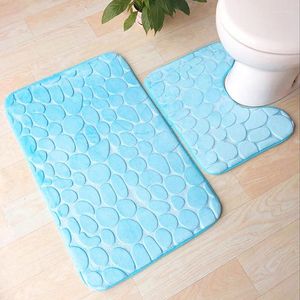 Badmatten 2 stuks Set Creative 3d Stere Pebble Print Home vloer Mat badkamer water-absorbent niet-slip voetkussen toilet in decoratief tapijt