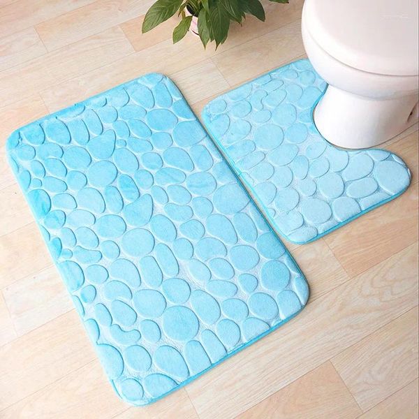 Mattes de bain 2 pièces Set Creative 3D sterey Pebble Print Home Floor Floor Mat de salle de bain Absorbant Absorbant Pava de tampon à pied Tapis décoratif Tapis décoratif