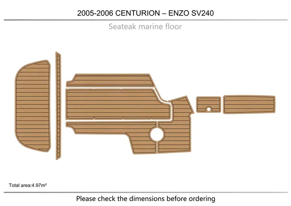 Alfombrillas de baño 2005-2006 CENTURION ENZO SV240 Plataforma de natación de cabina 6 mm EVA PISO DE TECA Alfombrilla antideslizante