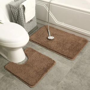 Tapis de bain 2 pièces/ensemble tapis de salle de bain doux en peluche moelleux en forme de U Absorption d'eau tapis antidérapant coussinets de pieds de toilette tapis de sol à la maison