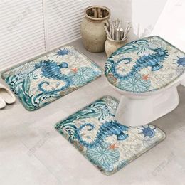 Badmatten 3 stuks badkamer tapijten set niet -slip absorberende droom onder water wereld zeepaardje zeepaard Zeeduur duurzaam contour tapijt