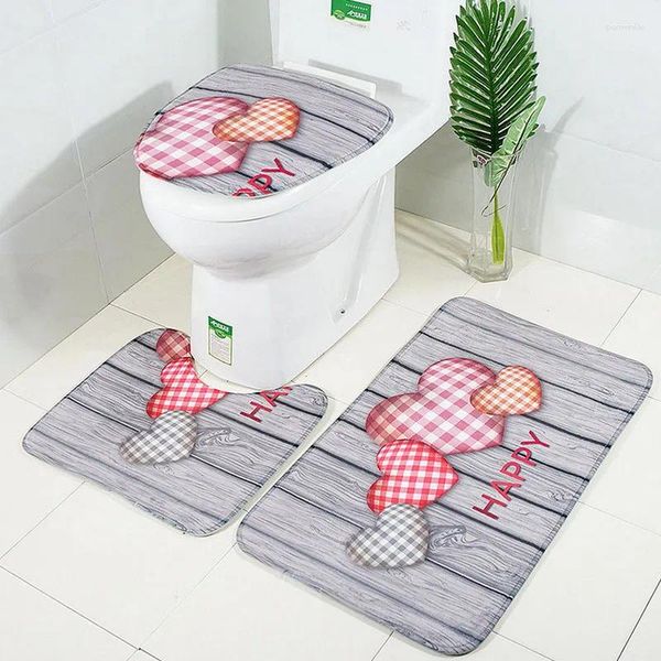 Bath Mats 3 Stuk Badkamer Tapijt Set Non Slip Liefde Hart Print Bad Contour Mat U-VORGIE WC DEKSEL COUVERTURE DOUCH