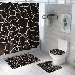 Tapis de bain 3D Creative Marble Impression imperméable Salle de bain Rideau de douche avec crochets Tapis anti-dérapant Set Tapis Siège de toilette