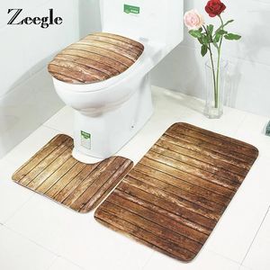 Alfombrillas de baño 3D estampado de estampado impermeable alfombra de baño decoración del hogar cubierta del asiento del inodoro y juego de piso anti-slip