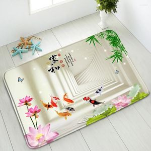 Alfombrillas de baño 3D Baño de flores estéreo Mat de deslizamiento de hojas verdes plantas de bambú zen dormitorio dormitorio de dormitorio de color alfombra absorbente del hogar