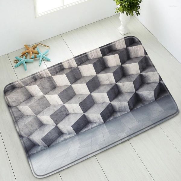 Tapis de bain 3D stéréo mur de pierre tapis de salle de bain antidérapant rétro planche de bois chambre cuisine paillasson tapis lavable sol maison tapis absorbant