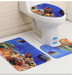 Tapis de bain 3D Underon World Imprimé 3 pcs ensemble de tapis de tapis de porte-toile de toilette Tapis de salle de bain antidérapant Tapis de salle de bain