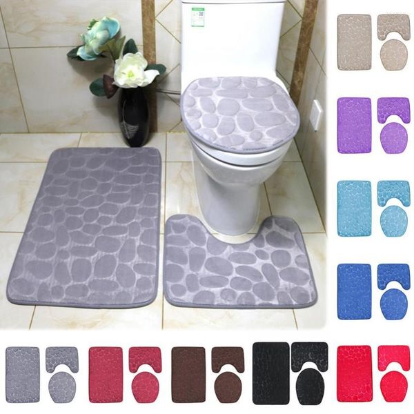 Tapis de bain 3 pièce/ensemble tapis de sol en relief Super absorbant salle de bain pied toilette coussin toilette baignoire produits accessoires