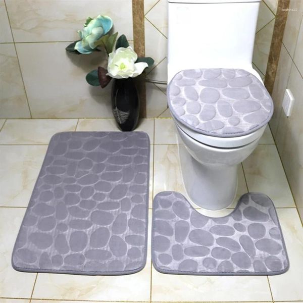 Tapis de bain 3 pièces salle de bain absorbant et anti-dérapant ensemble de tapis doux à motifs de galets lavabo baignoire tapis de toilette paillasson de douche tapis antidérapant