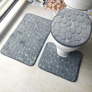 Tapis de bain 3 PCS Ensemble de tapis de salle de bain comprend un tapis carré de tapis de toilettes à forme de tapis de toilette