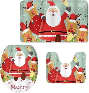 Badmatten 3 stks Kerstbadkamer Non-slip voetstuk Tapijt Deksel Toilet Cover Mat Set Cartoon Santa Claus Patroon