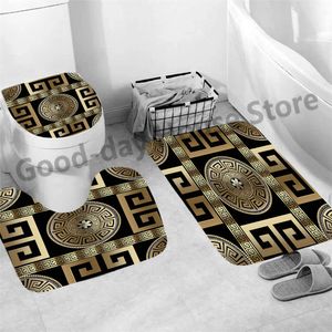 Bath Mats 3pcs Luxury Black Gold Shower Bathroom Mat Carpet Non Slip Mug Modern Marble Toilet Seat Lip Cover Bath Home Decor Accessories 230331