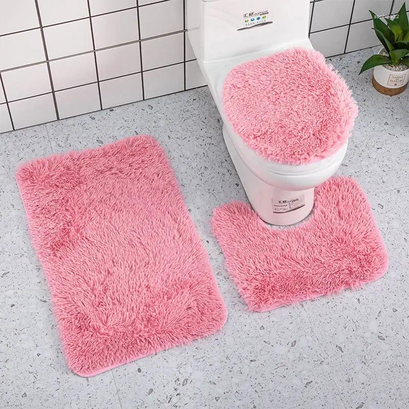 목욕 매트 3pcs 깔개 세트 화장실 뚜껑 커버 U 모양 깔개 매트 소프트 바닥 욕실 샤워 카펫 방