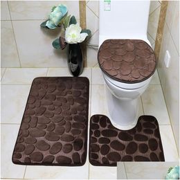 Tapis de bain 3 pièces/ensemble tapis de bain flanelle anti-dérapant absorbant salle de bain pavé sol couvercle de toilette ER D Contour coussin de pied tapis doux tapis H Dheui