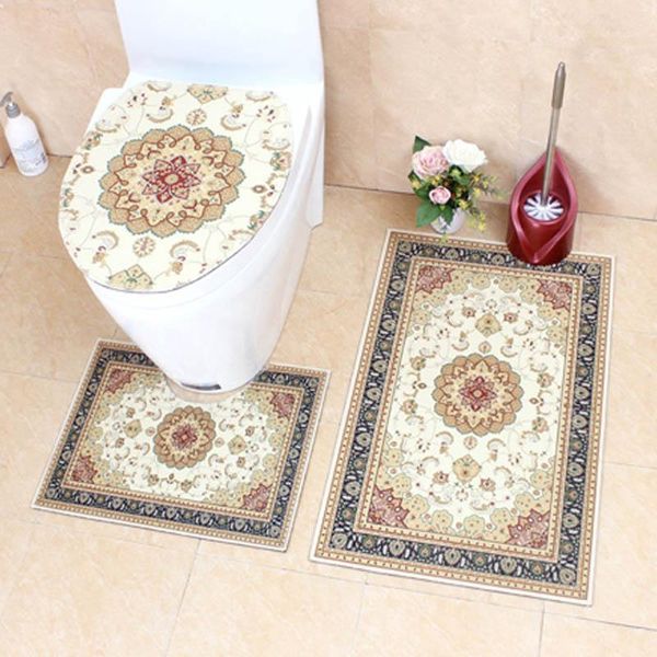 Tapis de bain 3 pièces/ensemble ensemble de toilette anti-dérapant de style européen tapis de salle de bain absorbant tapis de piédestal couvercle de couvercle