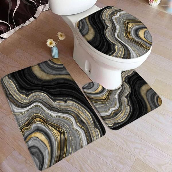 Alfombrillas de baño 3pcs colchoneta para mármol alfombras negras ducha ducha piso sin deslizamiento de alfombra pequeña cubierta de baño lavable