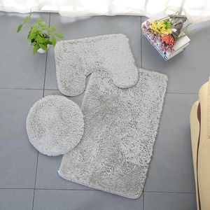 Badmatten 3 stks/set mat set grijs toilet tapijten fleece antislip badkamer tapijt deksel deksel water absorberende douchevloer