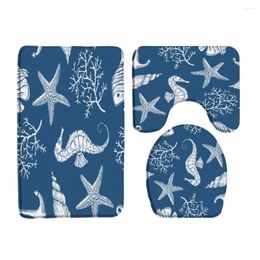 Alfombrillas de baño 3pcs/set Mat de baño con temas océano Costa de mar Anchor de mar Animal Decoración de franela de franela Alfombra para inodoros