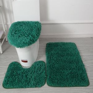 Tapis de bain 3 pièces/ensemble, ensemble de tapis de salle de bain de couleur unie, poils moelleux, tapis de toilette doux et antidérapant, couverture de couvercle, Kit de sol