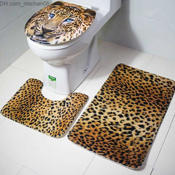 Tapis de bain 3 pièces/ensemble tigre léopard imprimé animal tapis de bain tapis de pied salle de bain tapis de toilette tapis décor durable antidérapant couvertures sèches fournitures pour la maison SH190919 Z230630