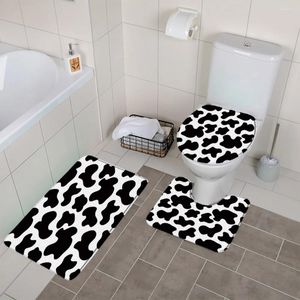 Badmatten 3 stks stelt koeien Patroon Mat Geometrisch Zwart Wit Simple Badkamer Decor Anti Slip Tapijt Tapijt Toiletstoel Cover U-vormig kussen