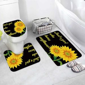 Mattes de bain 3pcs Plant de fleurs de tournesol conception de lettres de salle de bain antidérapante