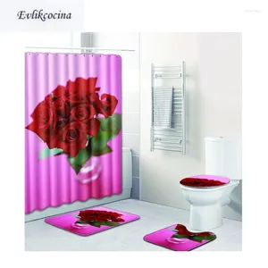 BADMATS 4PCS Een boeket roze banyo badkamer set anti-slip tapete banheiro wasbare toilette tapijten alfombra bano