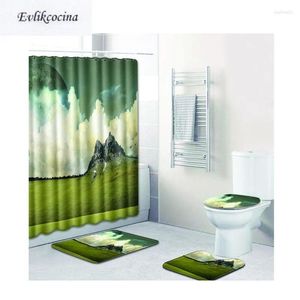 Baignoires tapis 4pcs Grassland Stone Mountain Banyo salle de bain toilettes Toilet de toilette Tapis Salle de Bain Alfombra Bano