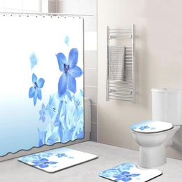 Mattes de bain 4pcs Set Tapis de salle de bain Set Anti Slip Imperproof Shower Curtain Tapis de couvercle de couvercle de couvercle de toilette Décor de maison 243Q