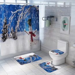 Alfombrillas de baño 4 piezas/set Mat de baño sin deslizamiento Juego de árboles de Navidad Mango de nieve Cortina de ducha de ducha alfombra de baño lavable