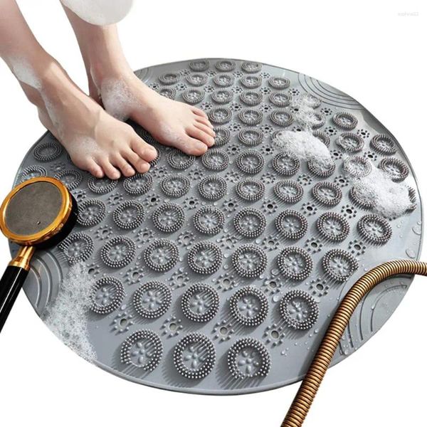 Tapis de bain 55x55cm Surface texturée Tapis de douche antidérapant rond Anti avec trou de drainage au milieu pour le sol de la salle de bain