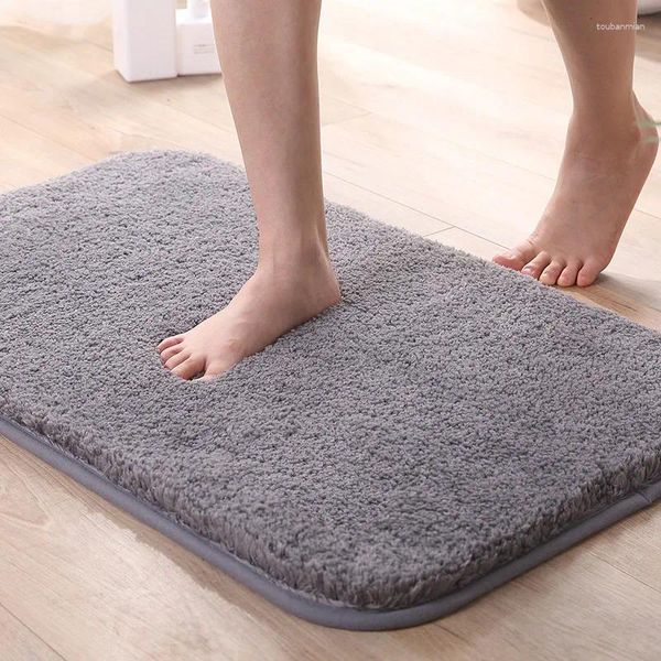 Tapis de bain absorbant anti-dérapant, pour porte de toilette, de douche, en molleton de corail, coussinet de pied doux, pour salle de bain, paillasson d'entrée