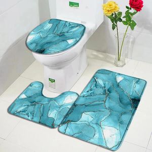 Mattes de bain Abstract Blue Marble Mat Set Gold Ligne Texture MODERNE MODE MODE MOTEUR DÉCOR DÉCOR DÉCOR SAGRES UNE COUPE DE COUCHE DE TOIlet en forme