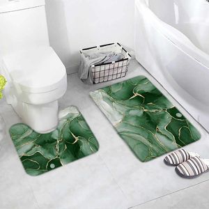 Mattes de bain Abstract Mat en marbre vert ensemble Gold Ligne Texture Encre Géométrique Modèle de décoration de salle de bain Modern Home Tapes de sol