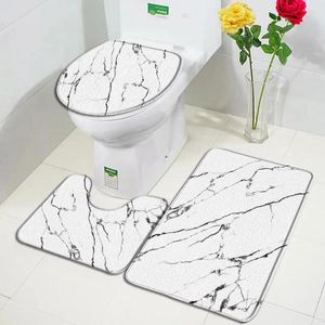 Mattes de bain Résumé Marble 3PCS SETS CRÉATIVE CRÉATIVE Black Striped Geometric Carpet Modern Wath Bathroom Decor Anti-Slip Raping Toilet Cover Matte