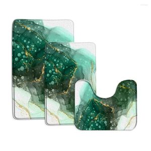 Badmatten Abstracte Marmeren Mat Set Gouden Lijnen Groene Textuur Patroon Moderne Thuis Vloer Tapijt Badkamer Decor Antislip tapijten U-Vorm